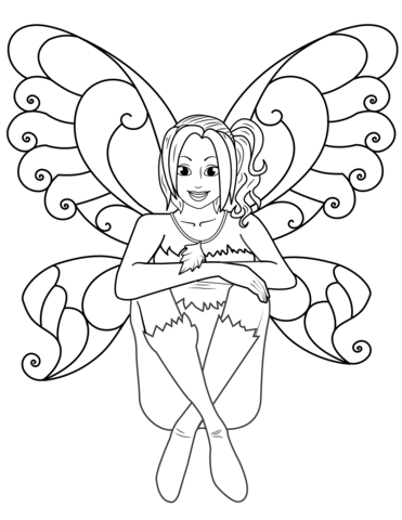 Sitting Fairy Coloring Page